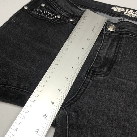 PREMIUM I&P FASHION BOOTCUT JEANS 11/31x32 BLACKWASH with CRYSTALS 💎 - Picture 8 of 15